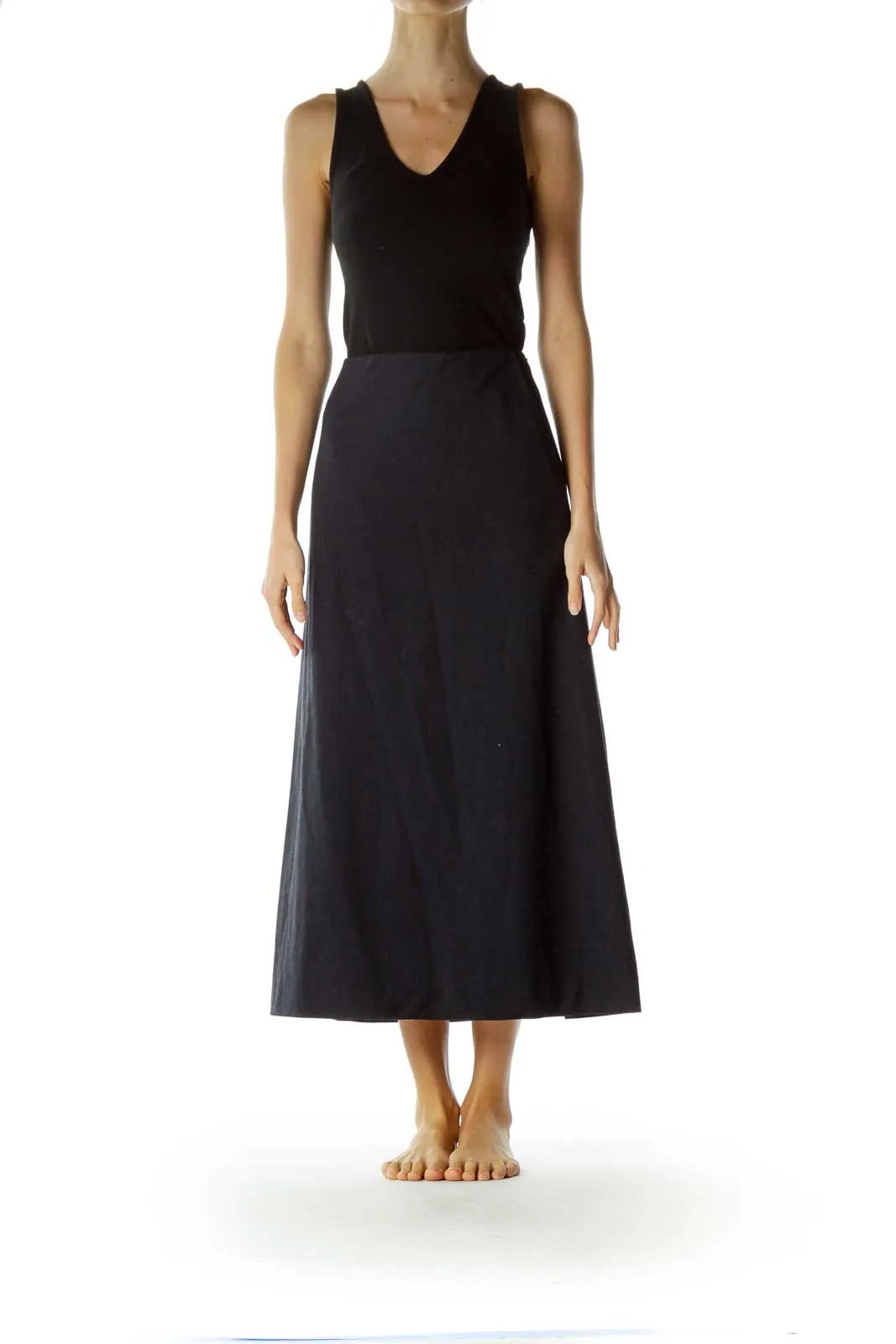 Blue Pocketed Long A-Line Skirt
