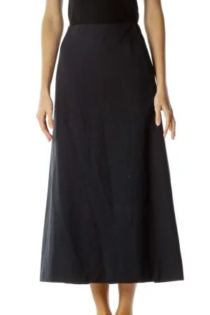 Blue Pocketed Long A-Line Skirt