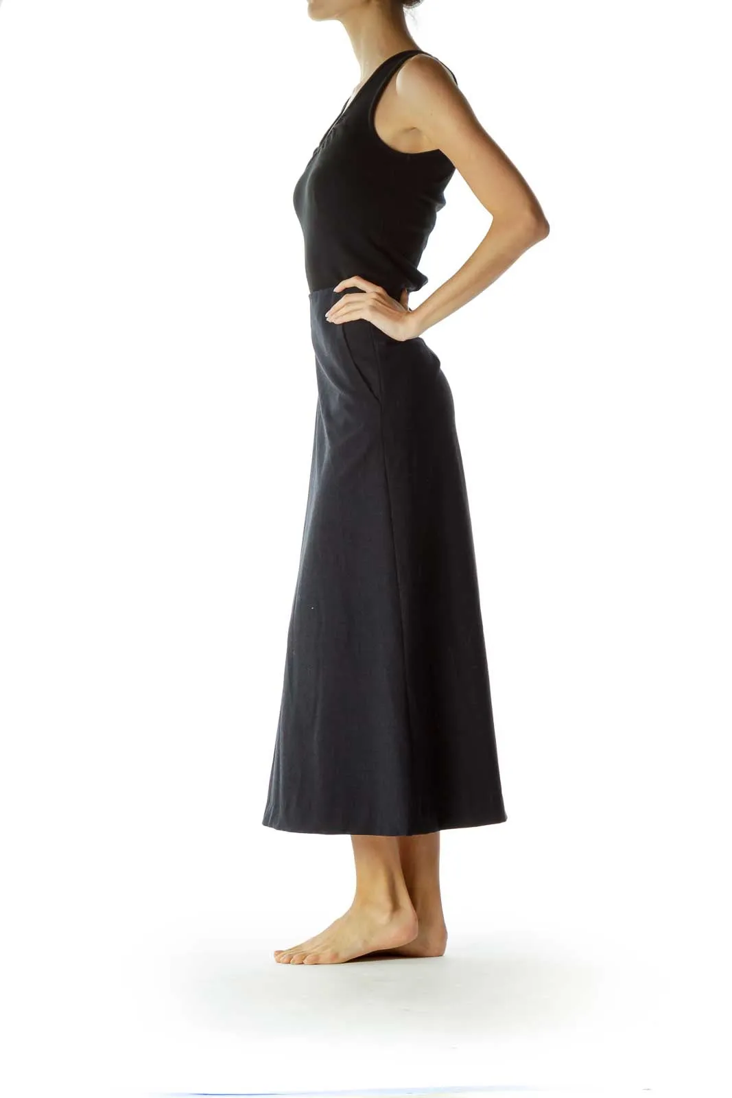 Blue Pocketed Long A-Line Skirt