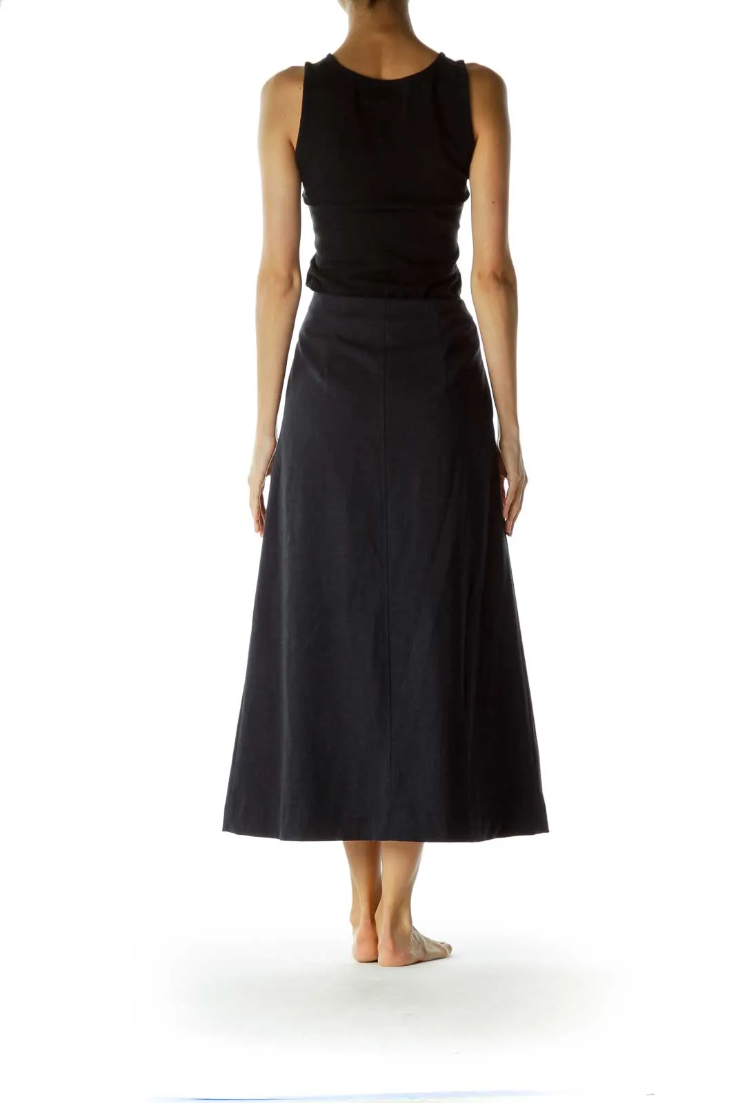 Blue Pocketed Long A-Line Skirt