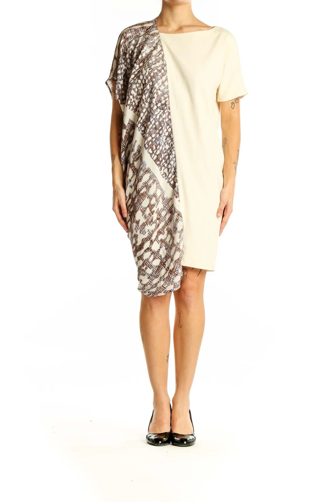 Cream Asymmetrical Silk Blend Dress
