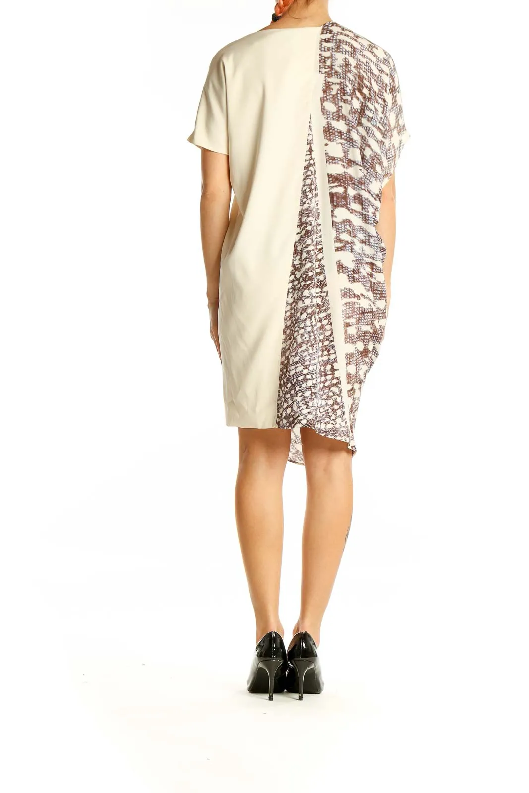 Cream Asymmetrical Silk Blend Dress