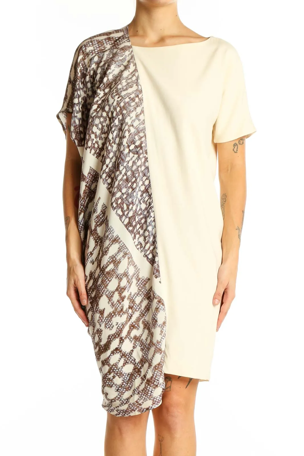 Cream Asymmetrical Silk Blend Dress