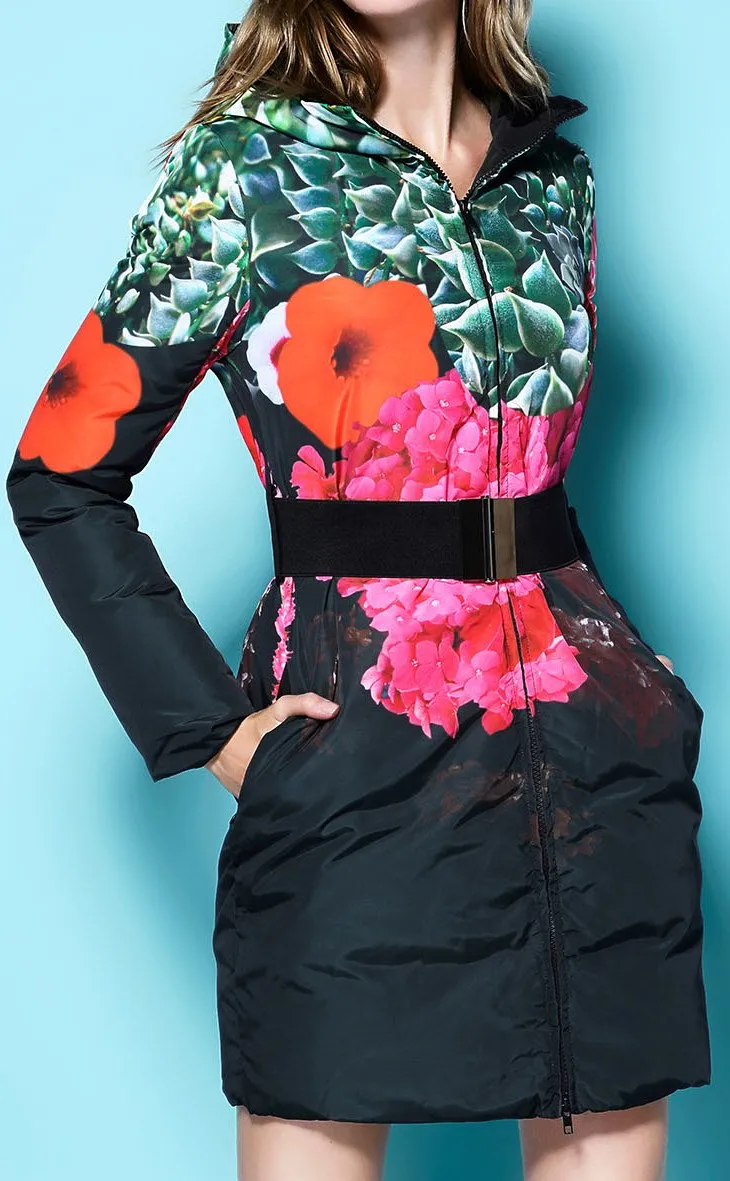 Floral Print Down-Fill Coat