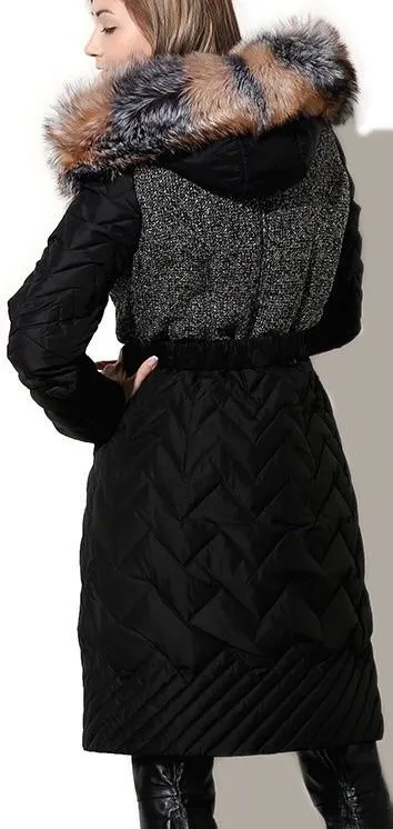 Full Fox-Fur-Collar Quilted Coat