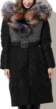 Full Fox-Fur-Collar Quilted Coat