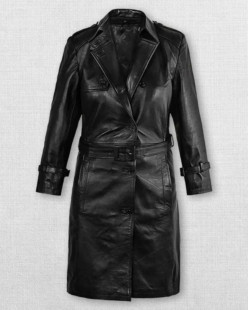 Jennifer Lopez black leather trench coat