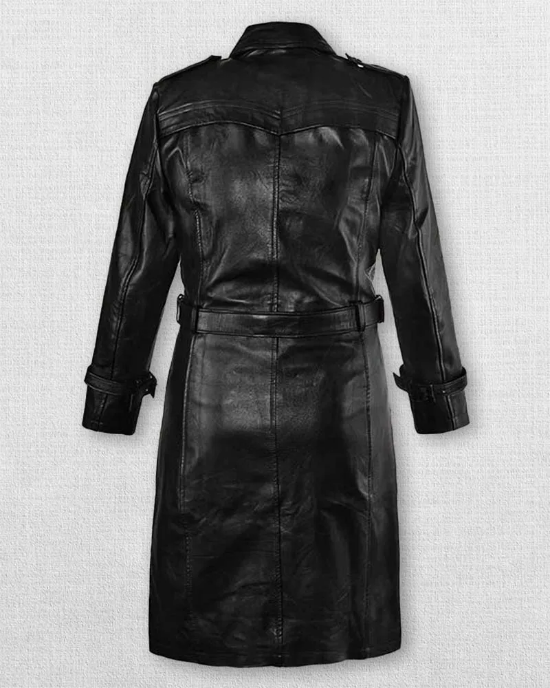 Jennifer Lopez black leather trench coat