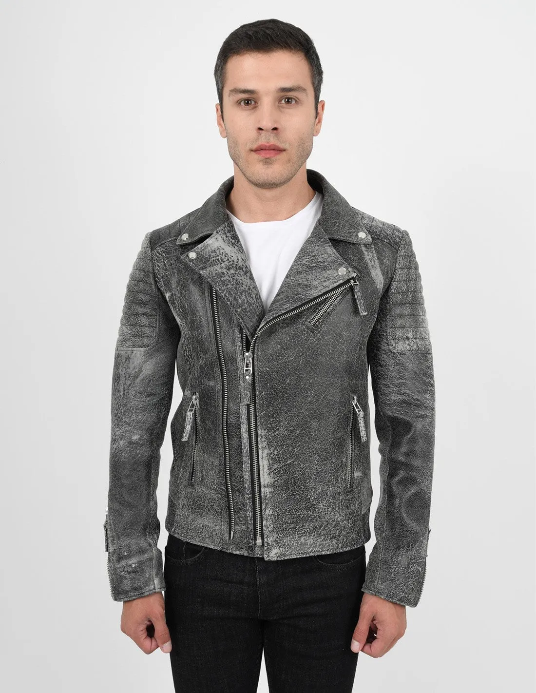 Men's Biker Crackle Stylish Leather Jacket by TJS