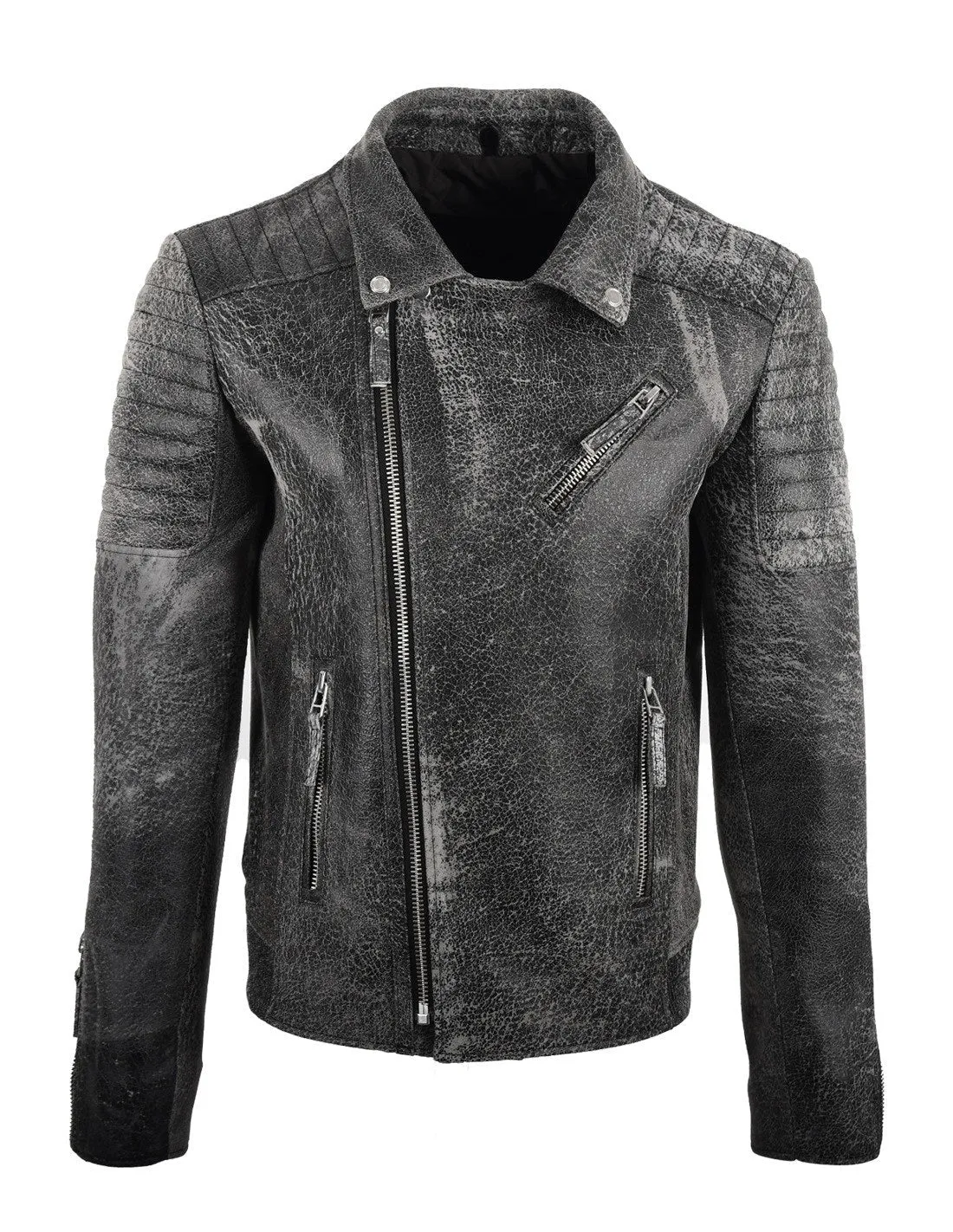 Men's Biker Crackle Stylish Leather Jacket by TJS