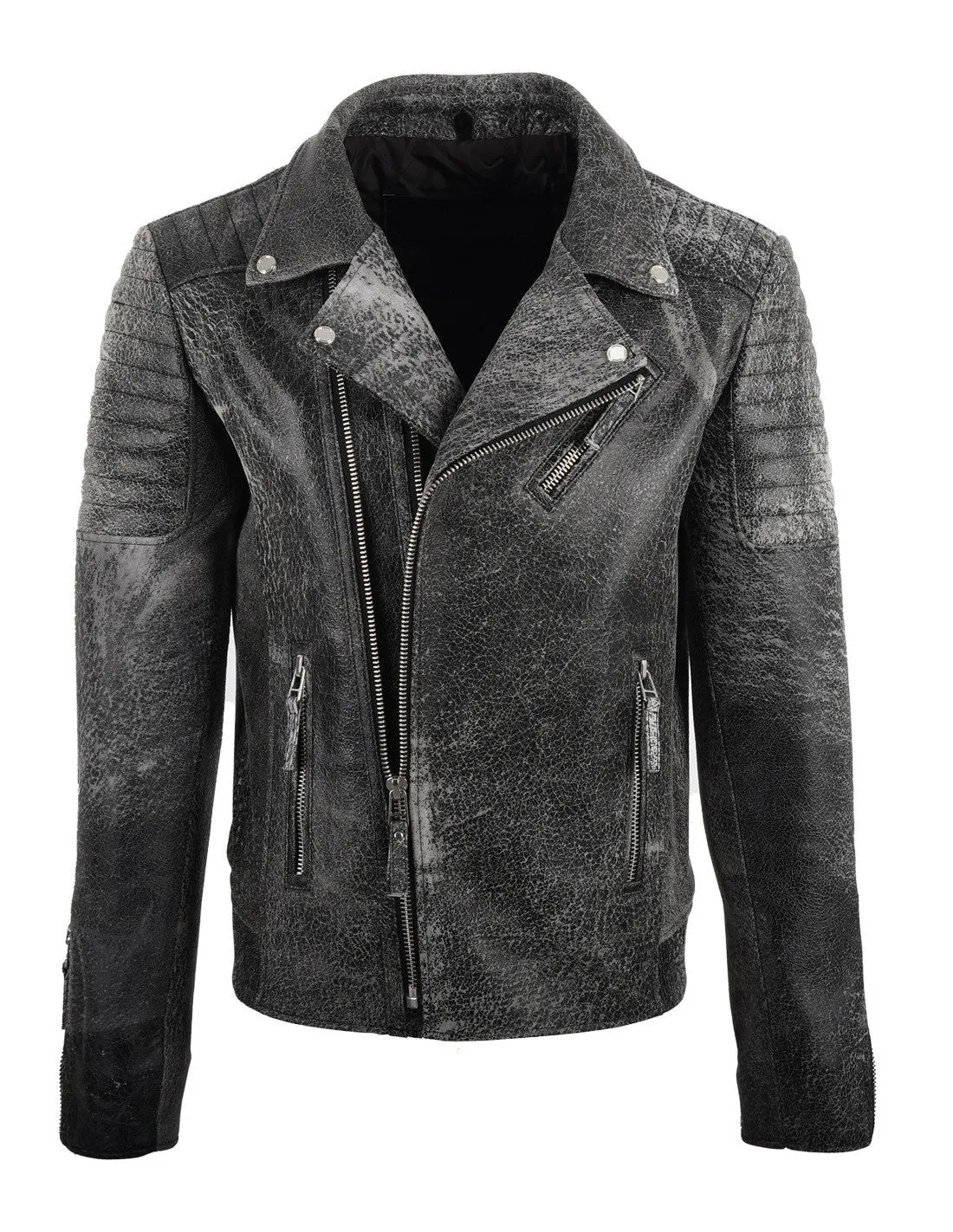 Men's Biker Crackle Stylish Leather Jacket by TJS