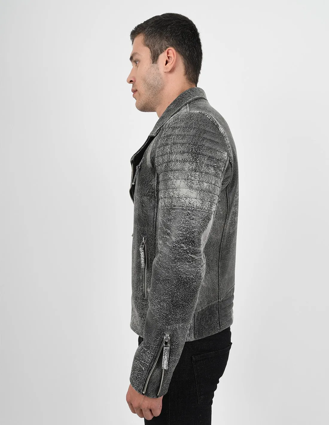 Men's Biker Crackle Stylish Leather Jacket by TJS
