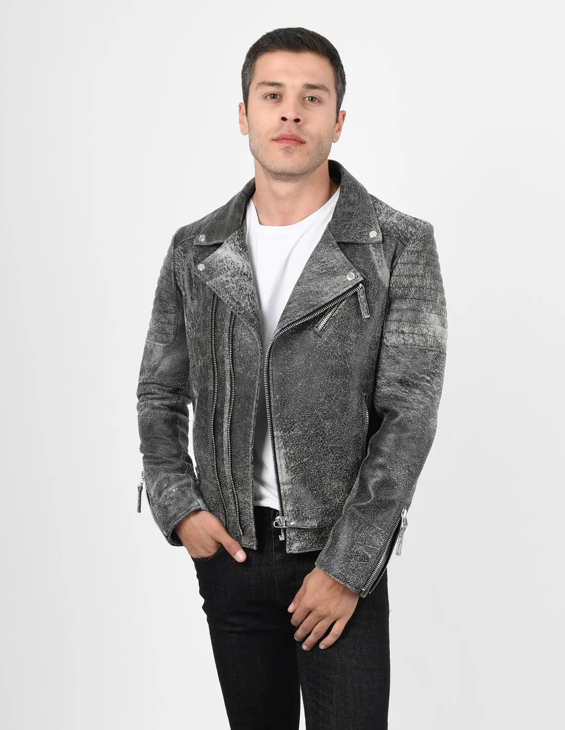 Men's Biker Crackle Stylish Leather Jacket by TJS