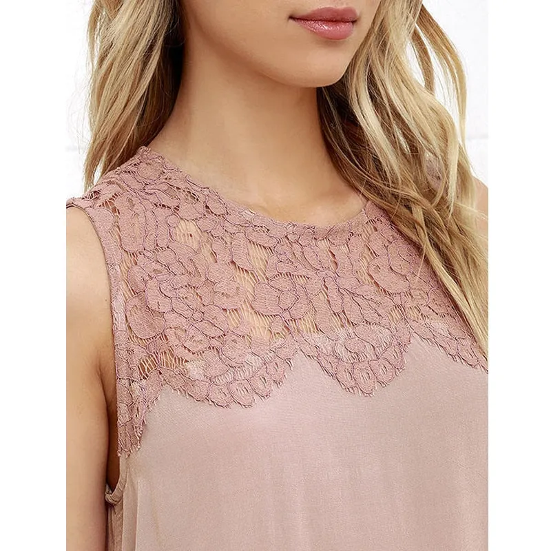 Office Floral Lace Chiffon Blouse Shirt Sleeveless Top Blouses