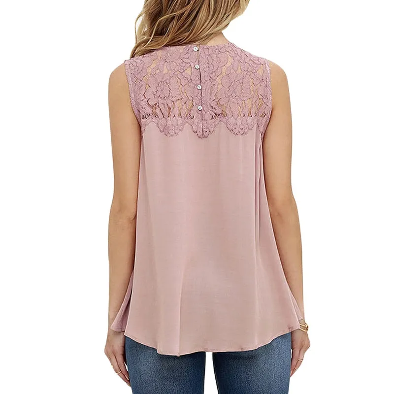 Office Floral Lace Chiffon Blouse Shirt Sleeveless Top Blouses