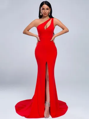 One Shoulder Split Thigh Cut-out Maxi Dress