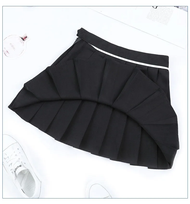 Skirt Summer Non High Waist Pleated Suits Chequered Women Korean All-Matching A-Line Skirt