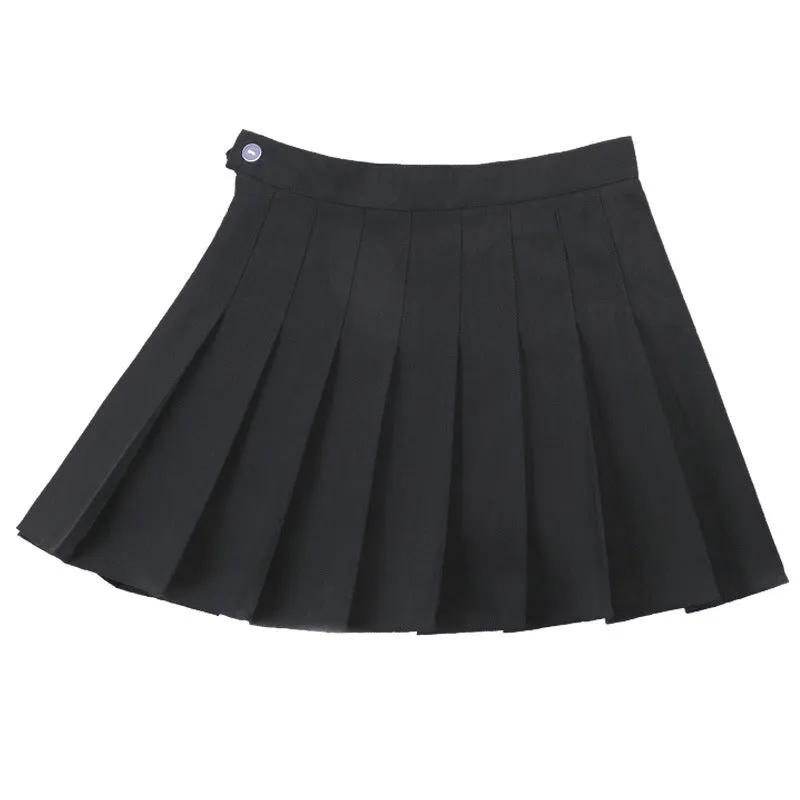 Skirt Summer Non High Waist Pleated Suits Chequered Women Korean All-Matching A-Line Skirt