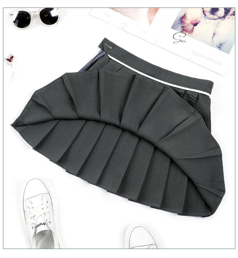 Skirt Summer Non High Waist Pleated Suits Chequered Women Korean All-Matching A-Line Skirt