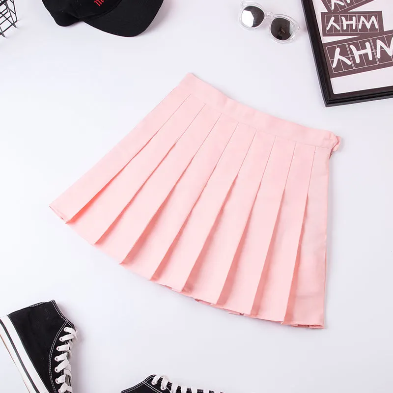 Skirt Summer Non High Waist Pleated Suits Chequered Women Korean All-Matching A-Line Skirt
